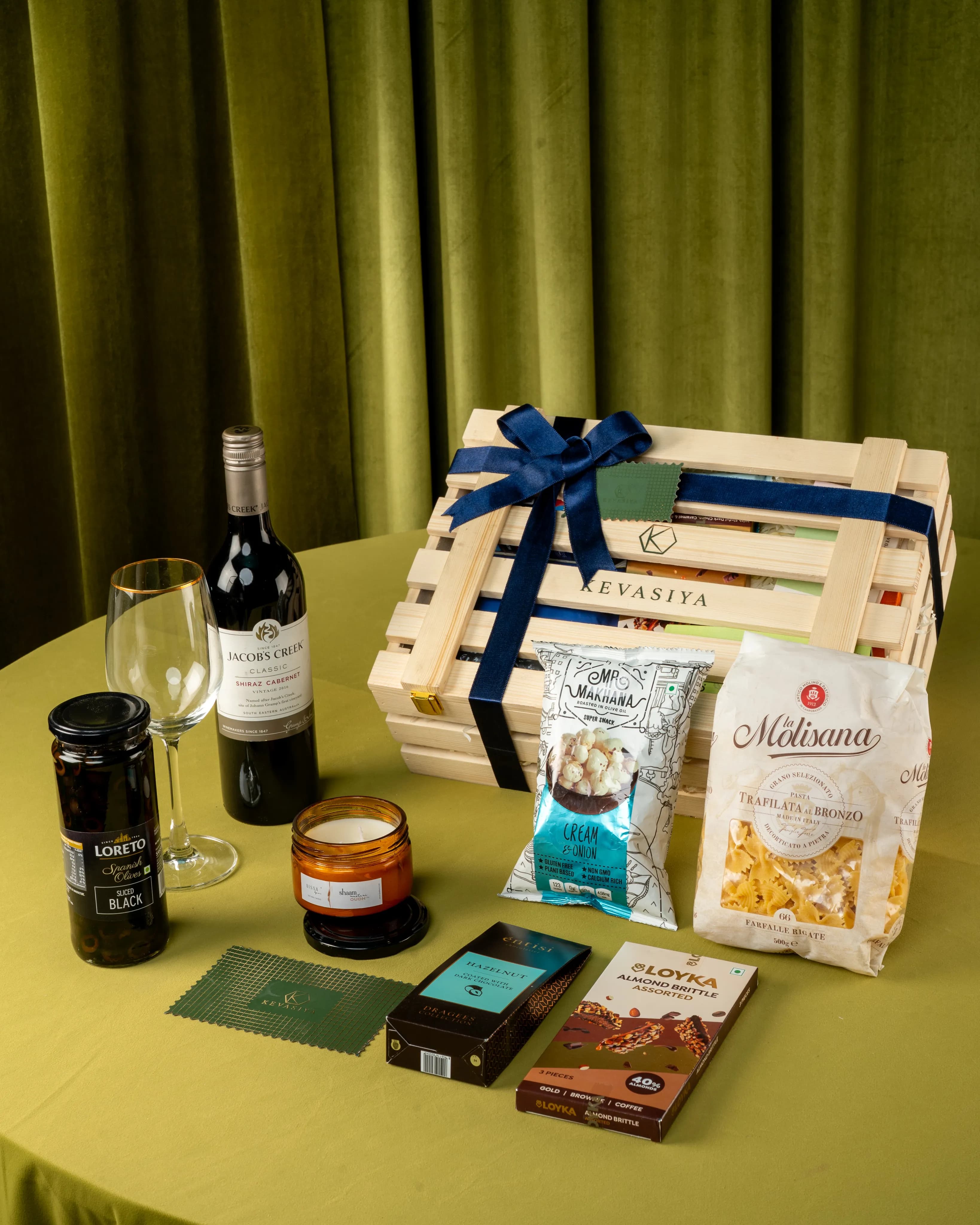 Corporate Diwali gift box with wine and gourmet items